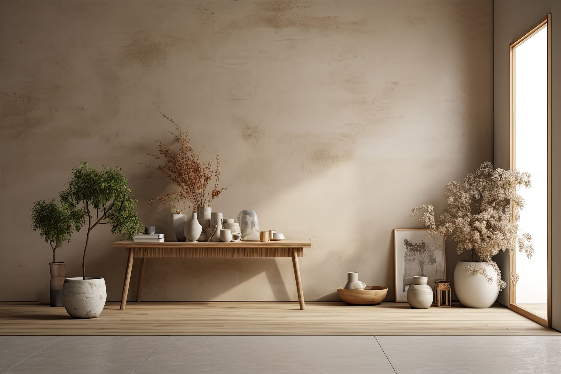 mockup of a beige blank concrete wall. generative ai